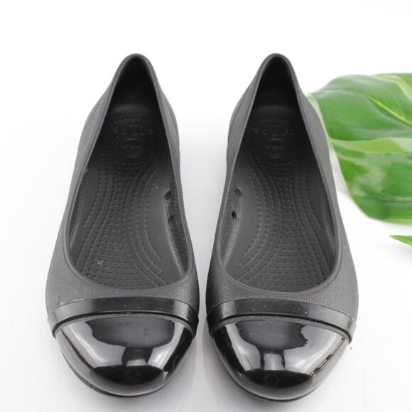 CROCS Womens Cap Toe Ballet Flat Size 5 Black Slip On Shoe Water Resistant Comfy - Picture 11 of 12